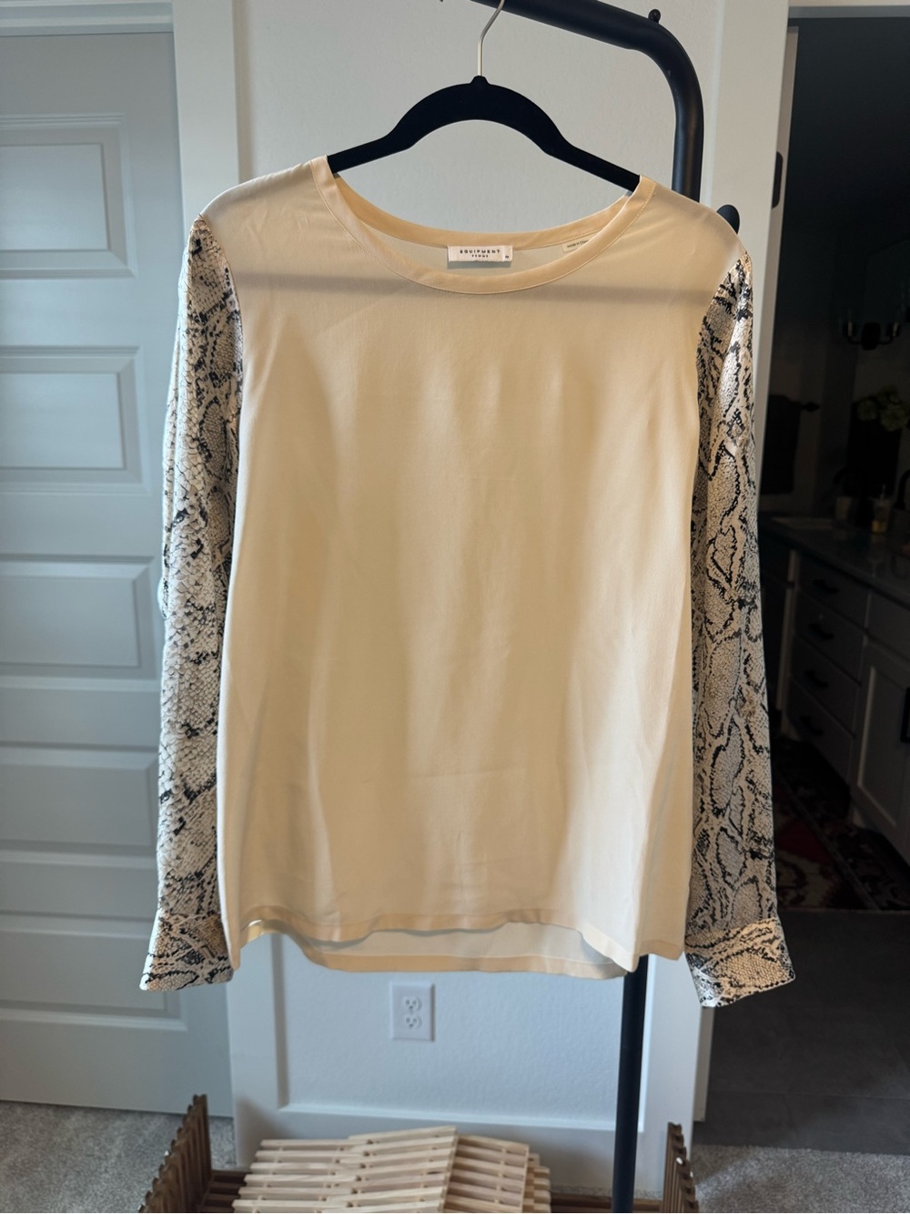 Equipment Cream Long-Sleeve Top with Snake-Print Sleeves